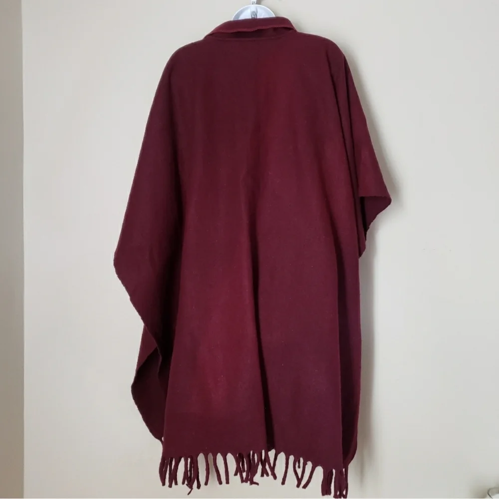 Pullover Poncho Cape with Scarf Fringed Hem